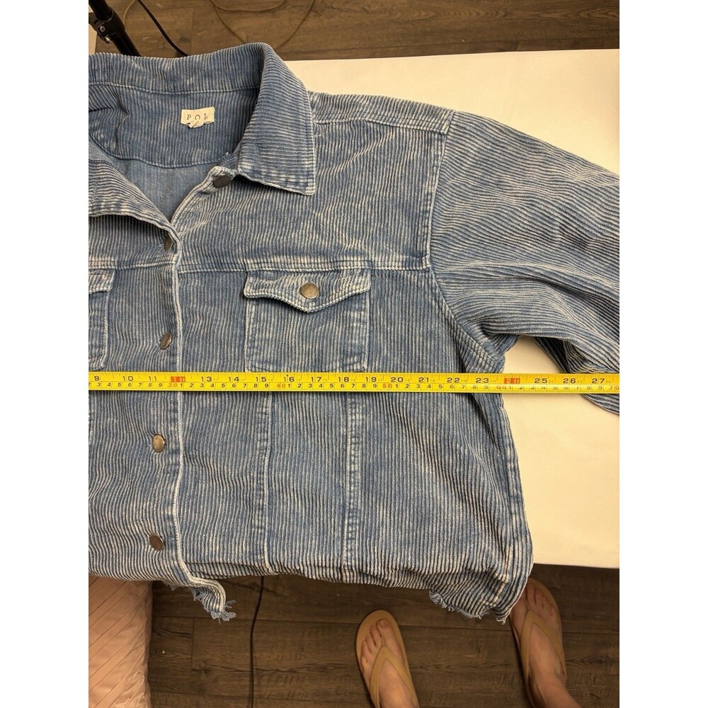 POL Sea Blue Crop Corduroy Distressed Raw Edge Jacket Frayed Size 2X Boho Grunge - Picture 5 of 11